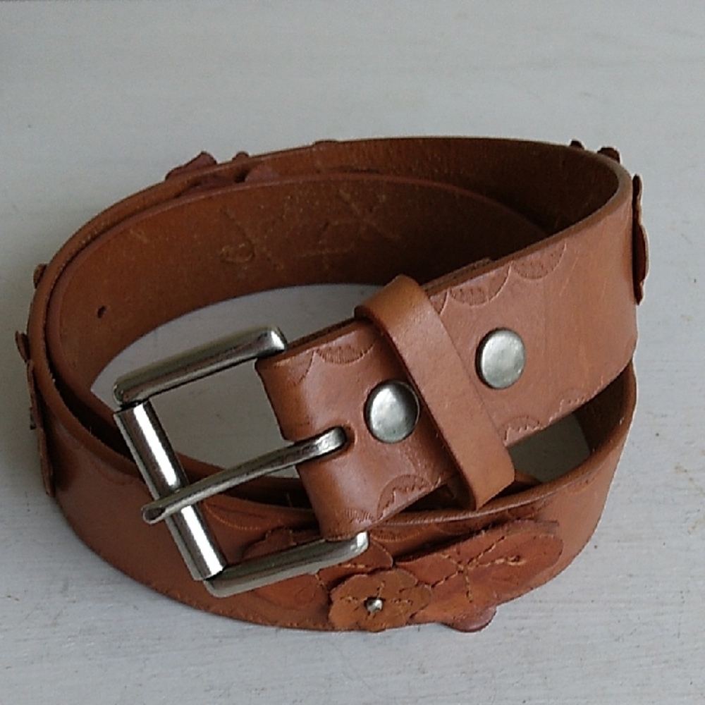 Leather Belt Wide Western Bohemian Medium